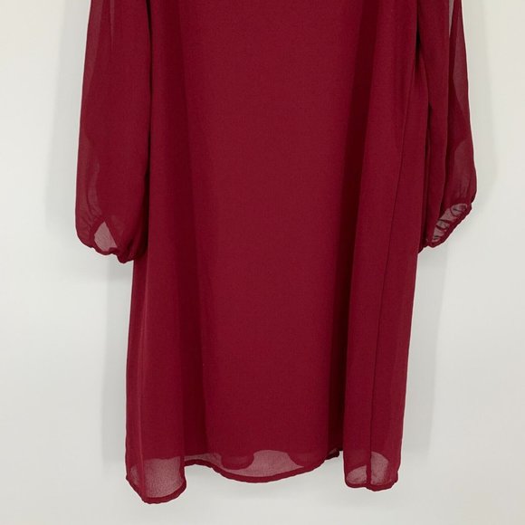 Lulus Dress Burgundy Red Mini V Neck Slit Sleeve Shifting Dears - Picture 11 of 11